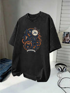 Men's Washed Short-sleeve T-shirt, Made of Pure Cotton for Breathability and Skin-friendly Comfort. Features a Relaxed Fit for Versatile Wear. Front Print with "NO DAYS OFF" Motivational Text and Gear Stopwatch Elements Exuding a Powerful Vibe - Black