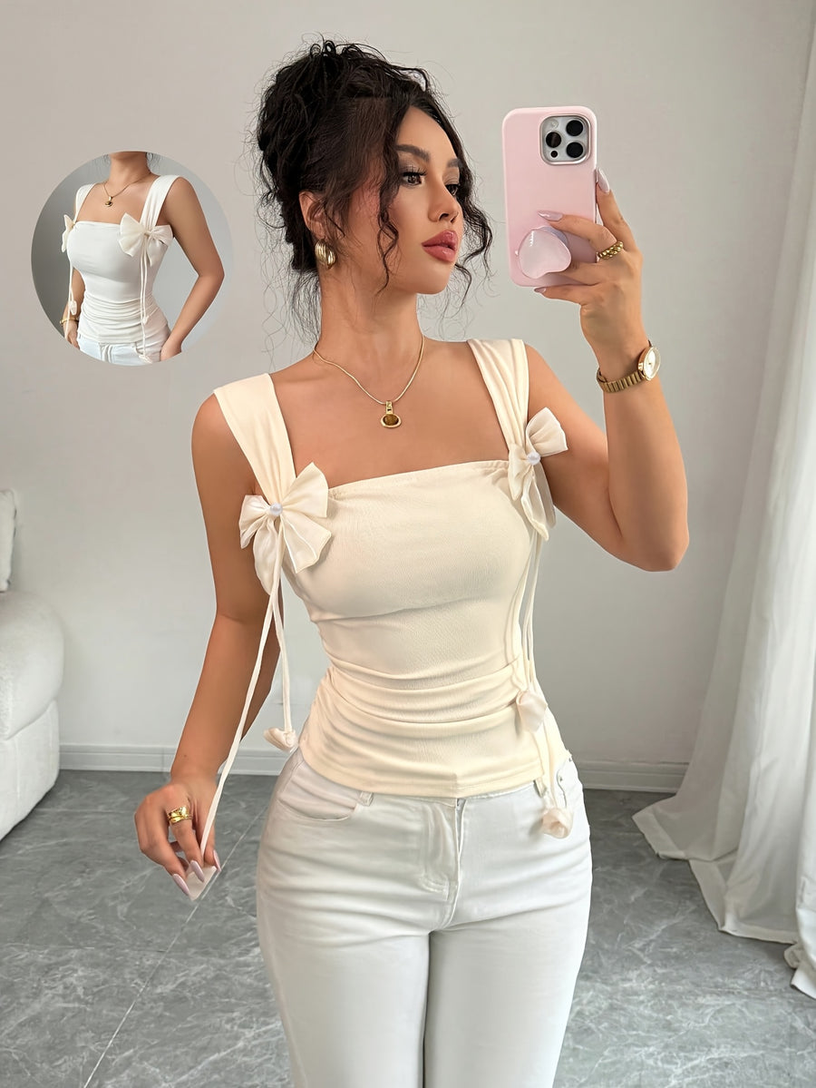 3D Floral Decorated Tank Top - Apricot