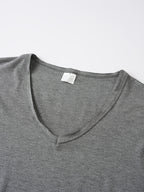 Men'S Basic V-Neck Short Sleeve High-Stretch Slight-Stretch Men'S T-Shirt 190G Regular Fit Commuter Base Layer Versatile Basic Style - Grey