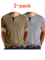 Summer Henry Short Sleeve Two-Piece Set - Khaki Gray