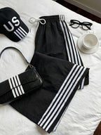 Reading Week Apparel, Back-to- Season, One Pair of 2026 Spring/Summer New Style Casual Sporty Fashionable Comfortable and Beautiful Women's Long Pants with Contrast Color and Drawstring Waist, Suitable as a Holiday Gift for Women's Clothing - Black+White