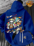 Warner Bros Official 1pc Vintage Painted Cartoon Character Trendy Casual Hoodie - Men's Fashion Hoodie, Adjustable Drawstring Loose and Comfortable Sweatshirt, Suitable for Daily and Outdoor Sports Wear, the Perfect Choice for Warmth in Autumn - Blue