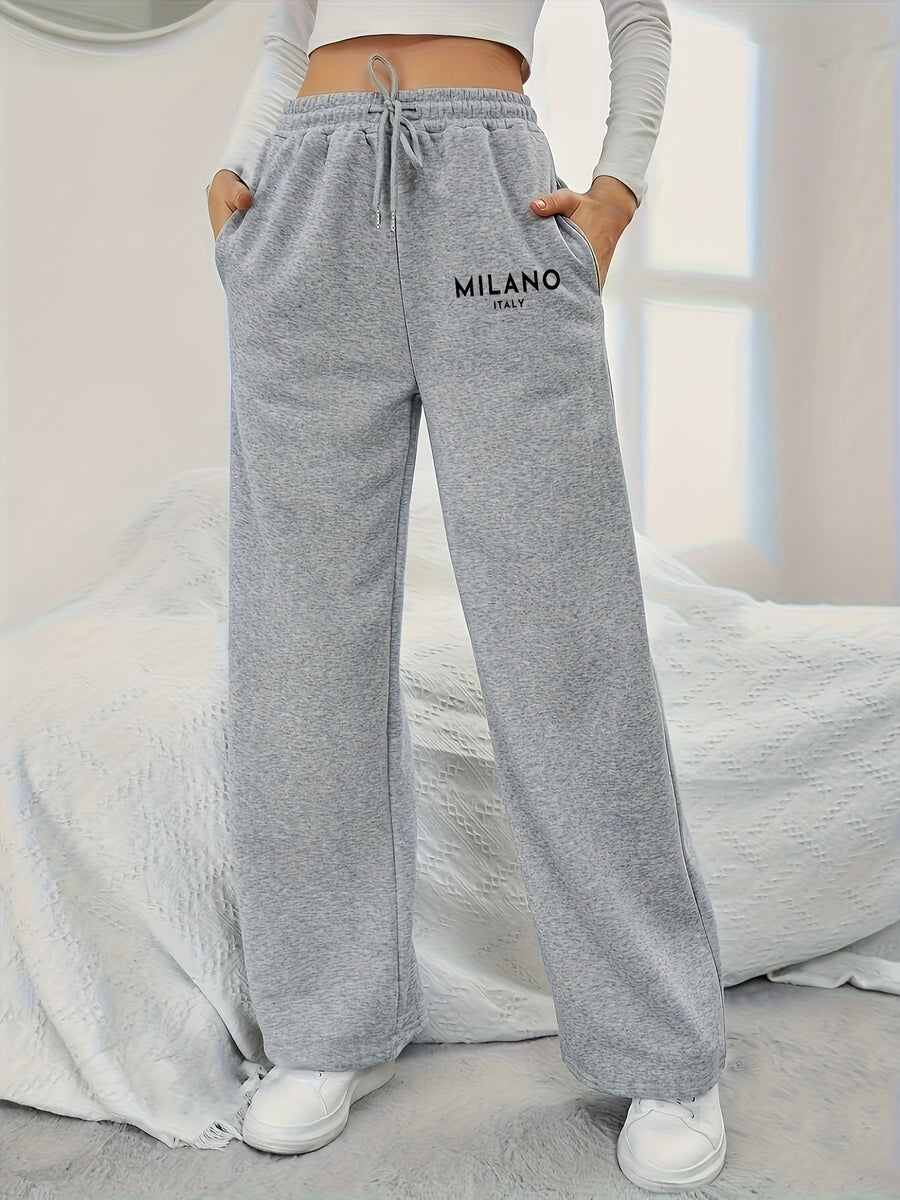 Fashion Women'S Jogging Bottoms - Drawstring Waist, Elasticated Cuffs, Fabric, All-Season Comfort with Trendy Print - Grey
