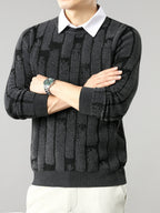 New High-End Men's Crew Neck Thickened Trendy Fashion Men's Autumn/Winter Warm Casual Base Layer Knit Sweater Valentine's Day Gift - Black