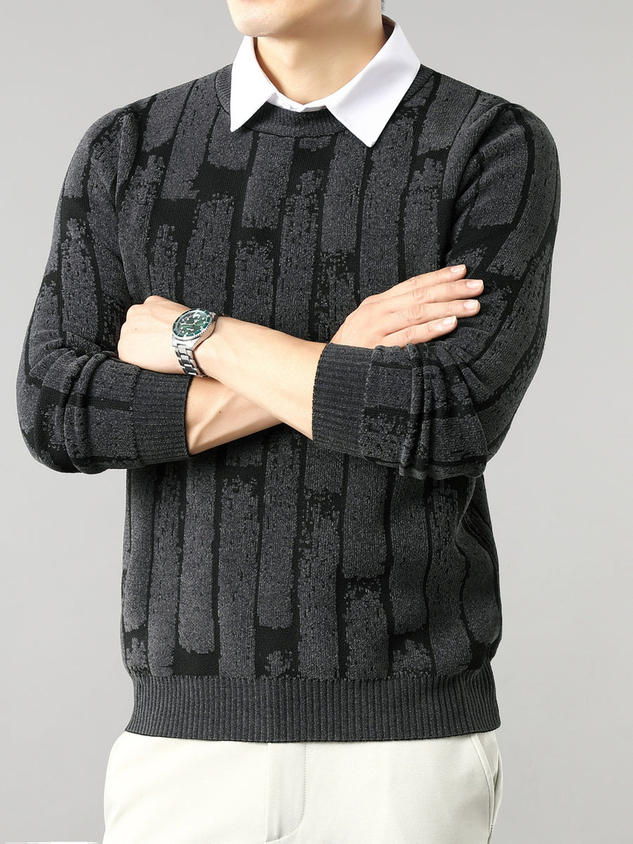 New High-End Men's Crew Neck Thickened Trendy Fashion Men's Autumn/Winter Warm Casual Base Layer Knit Sweater Valentine's Day Gift - Black