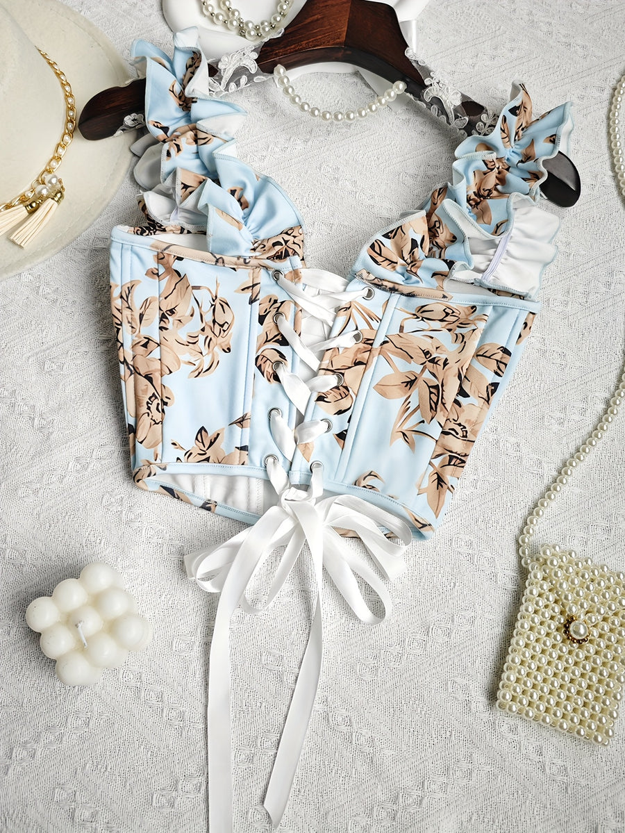 New Sexy Party Hot Backless Embroidered Top Patchwork Button-European Women'S Fashion Camisole Small Vest - Light Blue