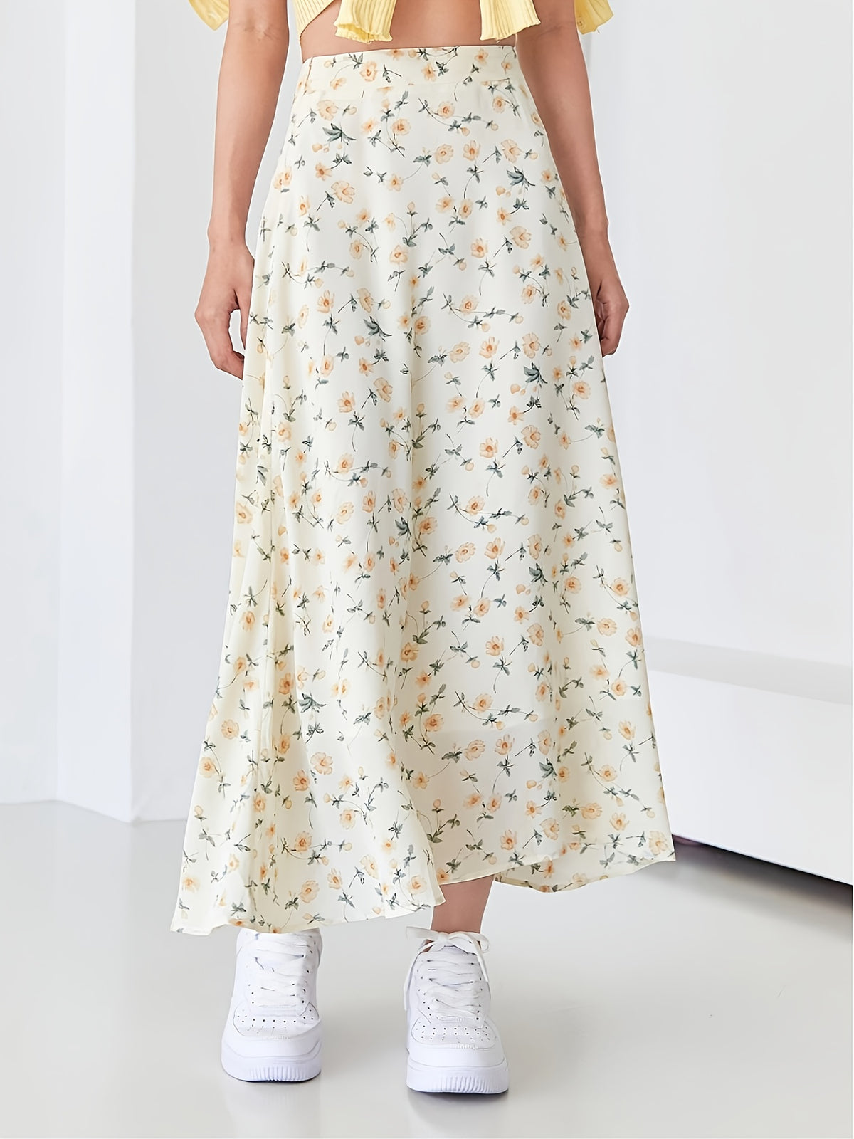 1pc Cute Fashion Casual Floral Print Skirt, Suitable for Vacation Outing And Dates - Milky