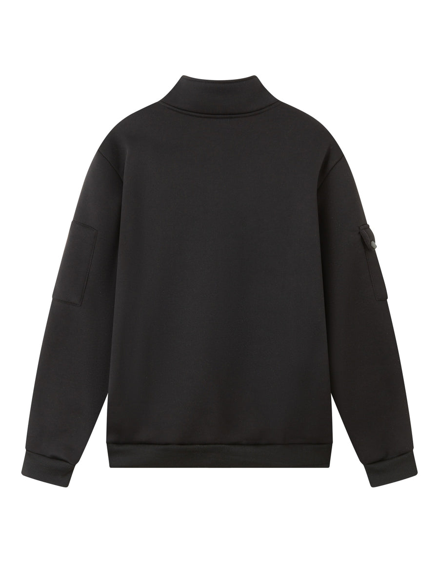 Spring and Autumn Men's Half-Zip Sweatshirt with Print, Loose Fit, Stand-Up Collar, Casual Sport Pullover - Black
