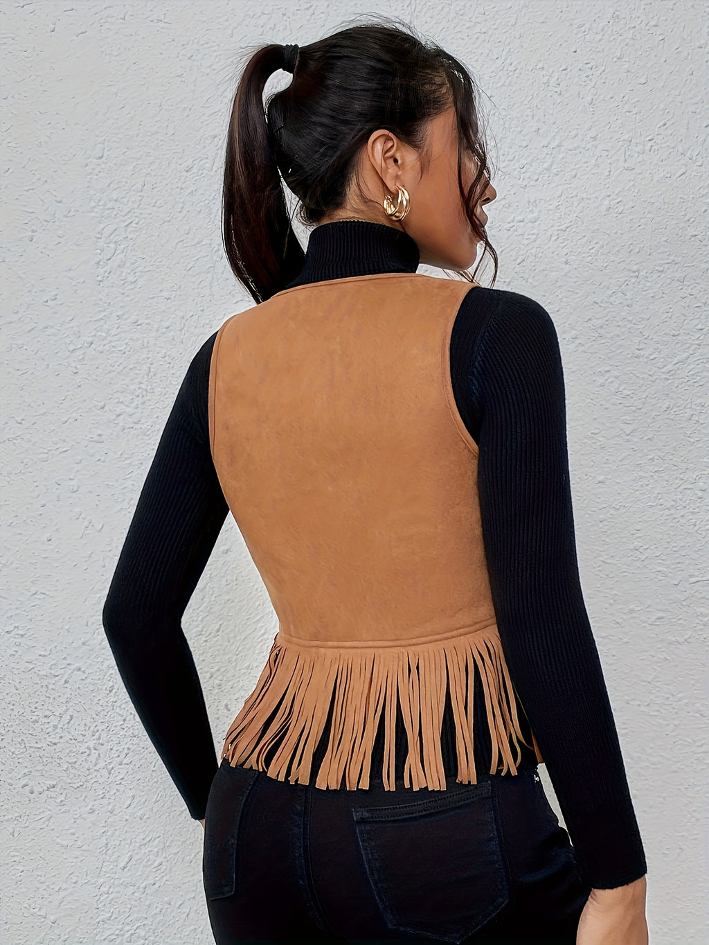 Women's Jacket Women's Vest Jacket Collarless Elegant - Yellowish-brown