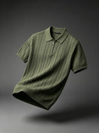 Elegant Half Zip Vertical Rib Knit Polo Shirt for Men, Lightweight Cool Collared Short Sleeve Top, Stretch Versatile Casual Blouse for Daily Multi-scene Outfits - fern green