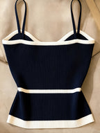 Women'S Contrast Color Patchwork Camisole Sweater (Size Runs Small, Recommend Up 1 Size) - Navy Color