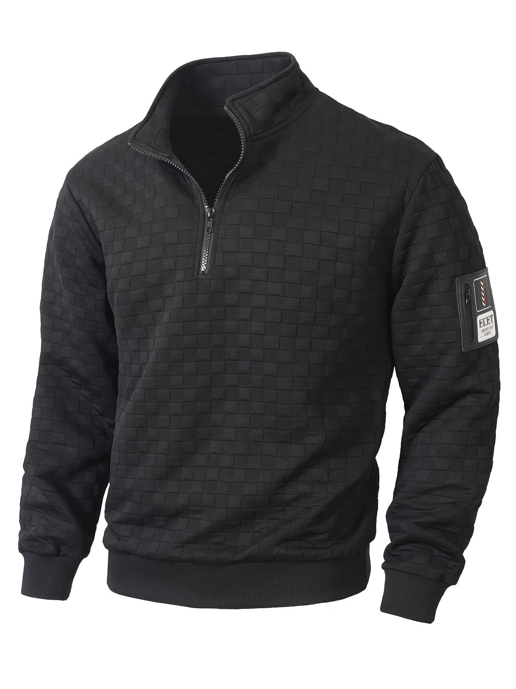 Autumn Men'S Waffle Half-Zip Stand Collar Sweatshirt, Casual Loose Textured Pullover Top Jacket, Gift for Husband Or Father - Black