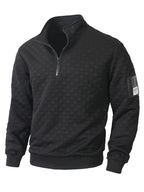 Autumn Men'S Waffle Half-Zip Stand Collar Sweatshirt, Casual Loose Textured Pullover Top Jacket, Gift for Husband Or Father - Black