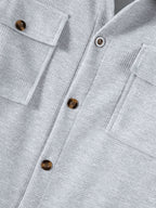 Pearson OBM Men's Casual Sport Jacket, American Vintage Waffle Texture Lapel Work Shirt Jacket, Men's Double Pocket Wood Button Loose Fit Casual Long Sleeve Shirt, Versatile Cardigan Jacket for Spring and Autumn - Grey