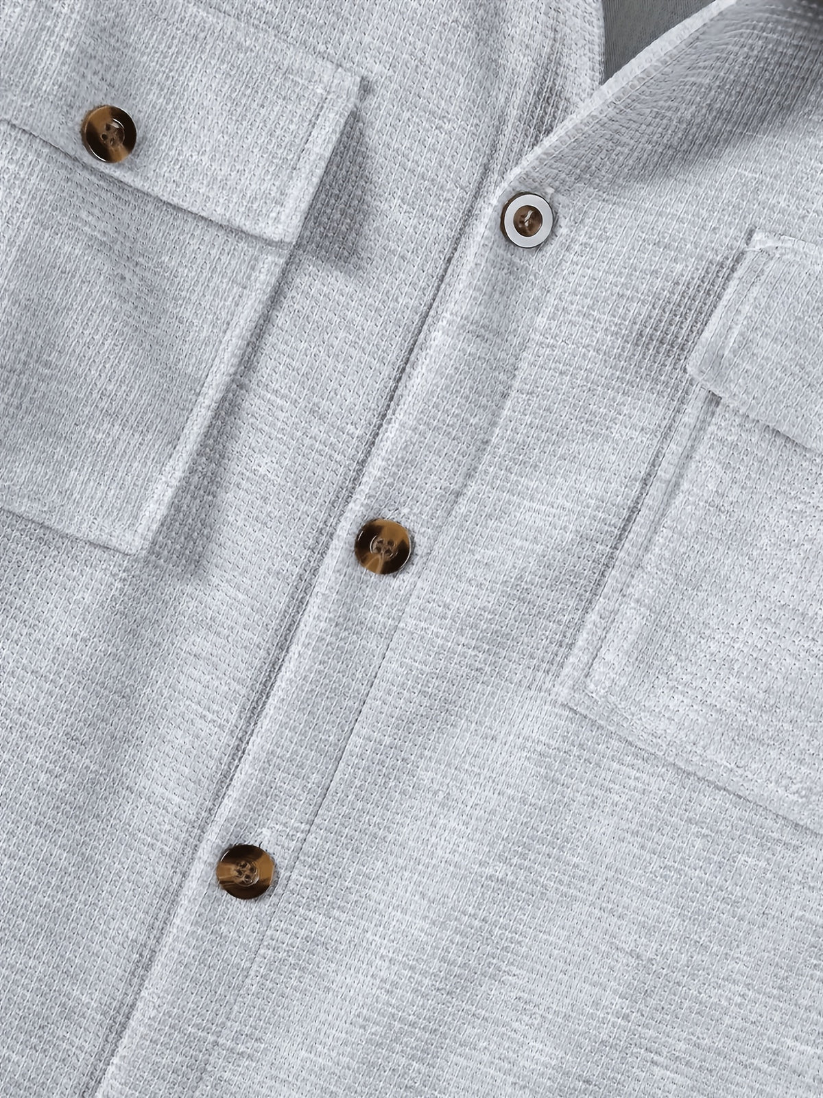 Pearson OBM Men's Casual Sport Jacket, American Vintage Waffle Texture Lapel Work Shirt Jacket, Men's Double Pocket Wood Button Loose Fit Casual Long Sleeve Shirt, Versatile Cardigan Jacket for Spring and Autumn - Grey