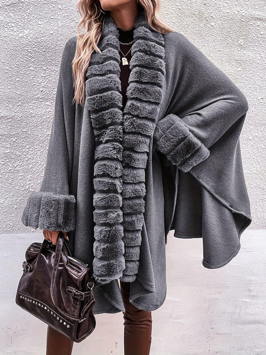 Western Autumn Winter New Mid-Length Luxurious Faux Patchwork Cardigan Sweater Tassel Shawl Cloak Coat - Grey