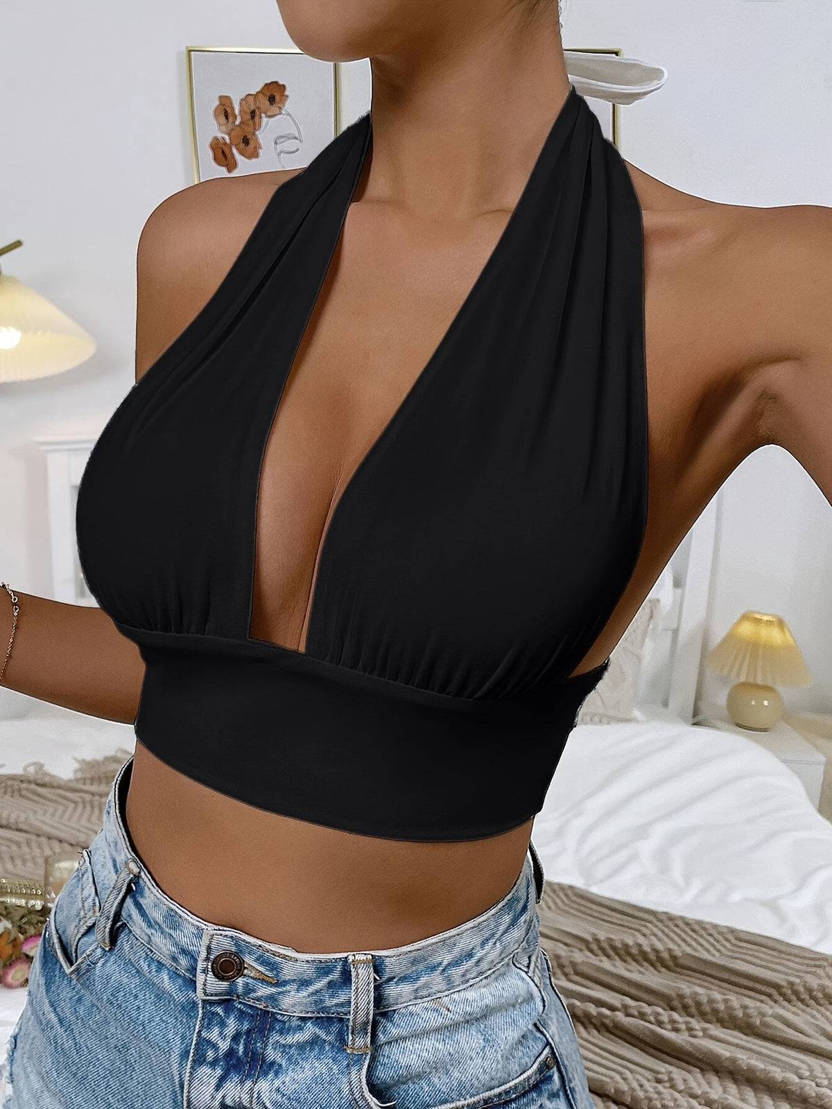 2025 Sexy Strappy Backless Elegant Fashion Crop Top Tank Top - Black