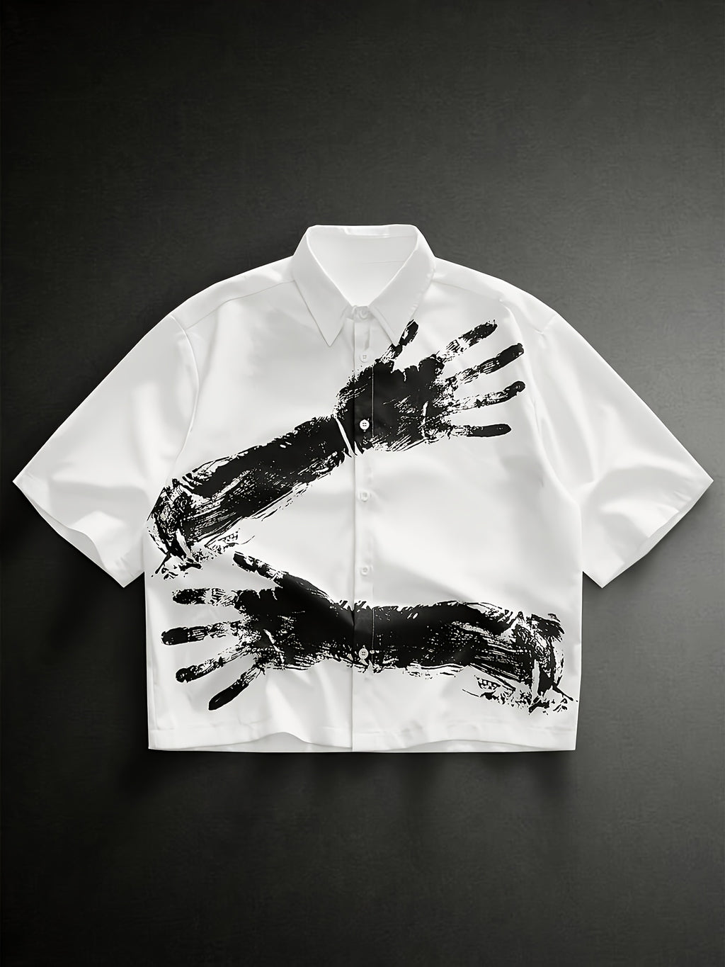 New Summer Men'S Black White Color Block Hand Print Cropped Shirt, Loose Casual Short Sleeve Versatile for Commute Date - Mixed colors