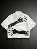 New Summer Men'S Black White Color Block Hand Print Cropped Shirt, Loose Casual Short Sleeve Versatile for Commute Date - Mixed colors