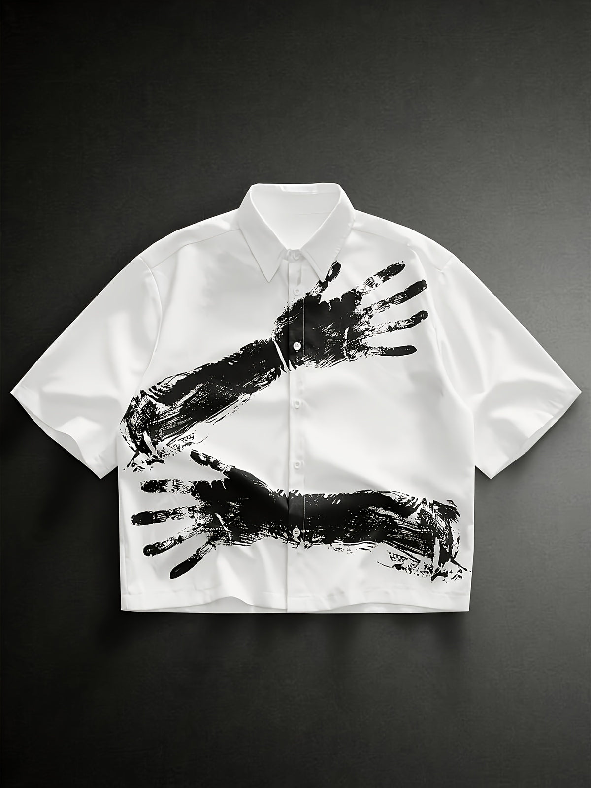 New Summer Men'S Black White Color Block Hand Print Cropped Shirt, Loose Casual Short Sleeve Versatile for Commute Date - Mixed colors