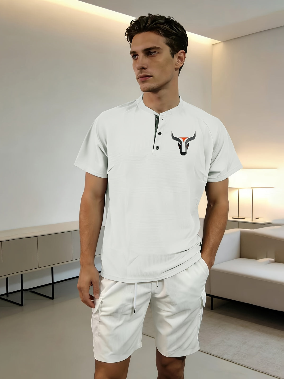 Summer Casual Fashion Men's Short-Sleeve Henley T-Shirt, Outdoor Leisure Work Running Comfortable European and American Trendy Versatile Men's Casual Shirt, Minimalist Outdoor Breathable Training Casual Men's Versatile Polo Shirt - White