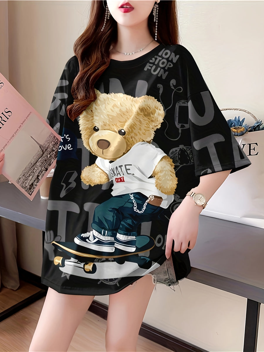 New Summer Fashion Plus-Size Women'S Loose-Fitting Mid-Length Cartoon Short-Sleeve T-Shirt - K172-B