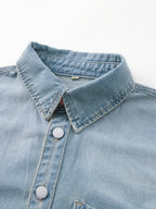 Vintage Washed Denim Shirt Men'S Spring Autumn Loose Cargo Shirt Heavyweight Casual Long Sleeve Jacket Versatile Top - Sky Blue