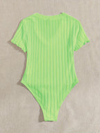 Lettuce Border Ribbed Bodycon Dress - Yellow-green