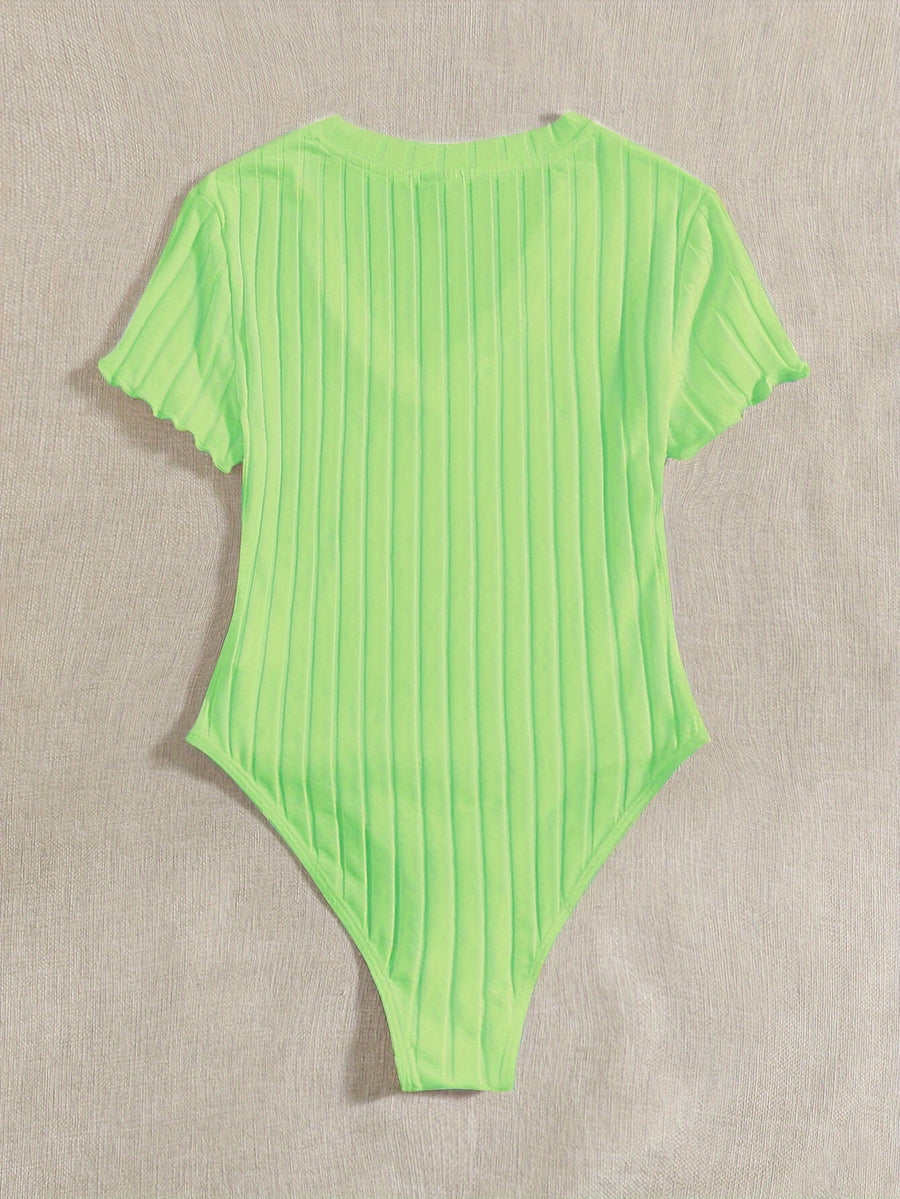 Lettuce Border Ribbed Bodycon Dress - Yellow-green