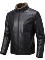 [Pearson OBM] Autumn Winter Men'S Faux Leather Jacket Casual All-Match Warm Zippered Faux Leather Jacket Outdoor Casual Top - Black