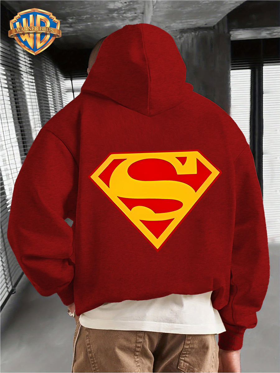 WB Men's Superman 'S' Logo Hooded - Iconic WB Logo & Superman Emblem Print Hoodie, Loose-Fit Casual Pullover with Hood, Fall/Winter Warmth, Machine Washable Suitable for Fall/Winter Warmth, Iconic Superman - Red