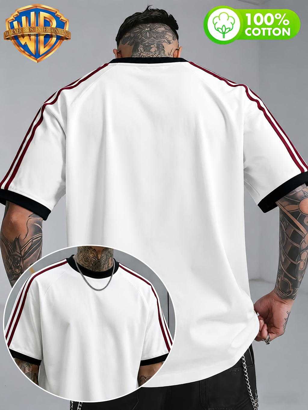 Color-Block Ribbed Striped T-Shirt, Solid White with Double Stripes Basic Style Men'S 100% Versatile Sports Casual Summer Short Sleeve Top, Suitable for Outdoor Wear, Gym, Office, And Daily Fashion, Essential for Men'S Wardrobe - Unisex - White