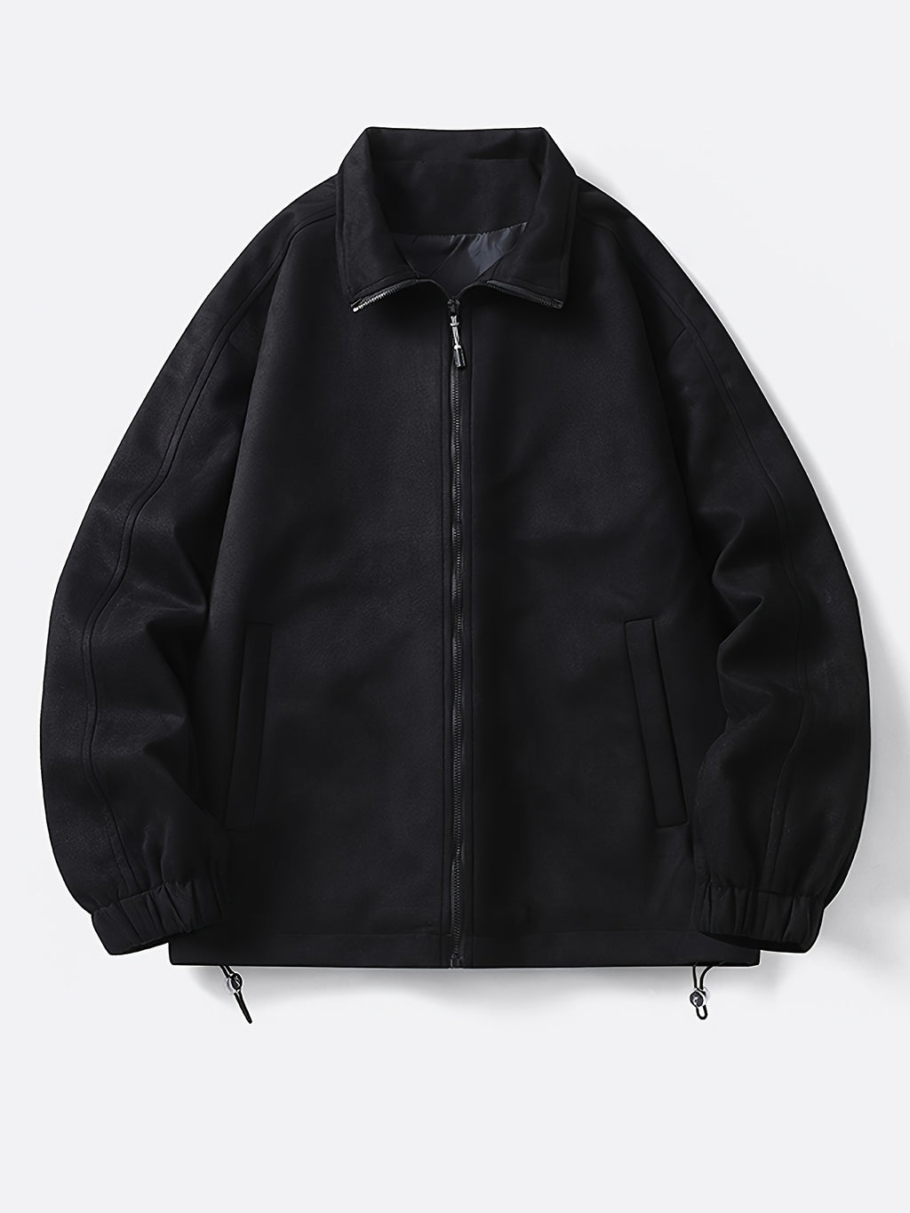 Men's Solid Color Stand Collar Zipper Jacket, New Spring/Autumn Simple Casual Workwear Outerwear, Loose-Fitting Versatile Fashion Top with Inner Pockets, Elastic Cuffs and Hem, Men's Daily Commuter Jacket - Black