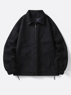 Men's Solid Color Stand Collar Zipper Jacket, New Spring/Autumn Simple Casual Workwear Outerwear, Loose-Fitting Versatile Fashion Top with Inner Pockets, Elastic Cuffs and Hem, Men's Daily Commuter Jacket - Black