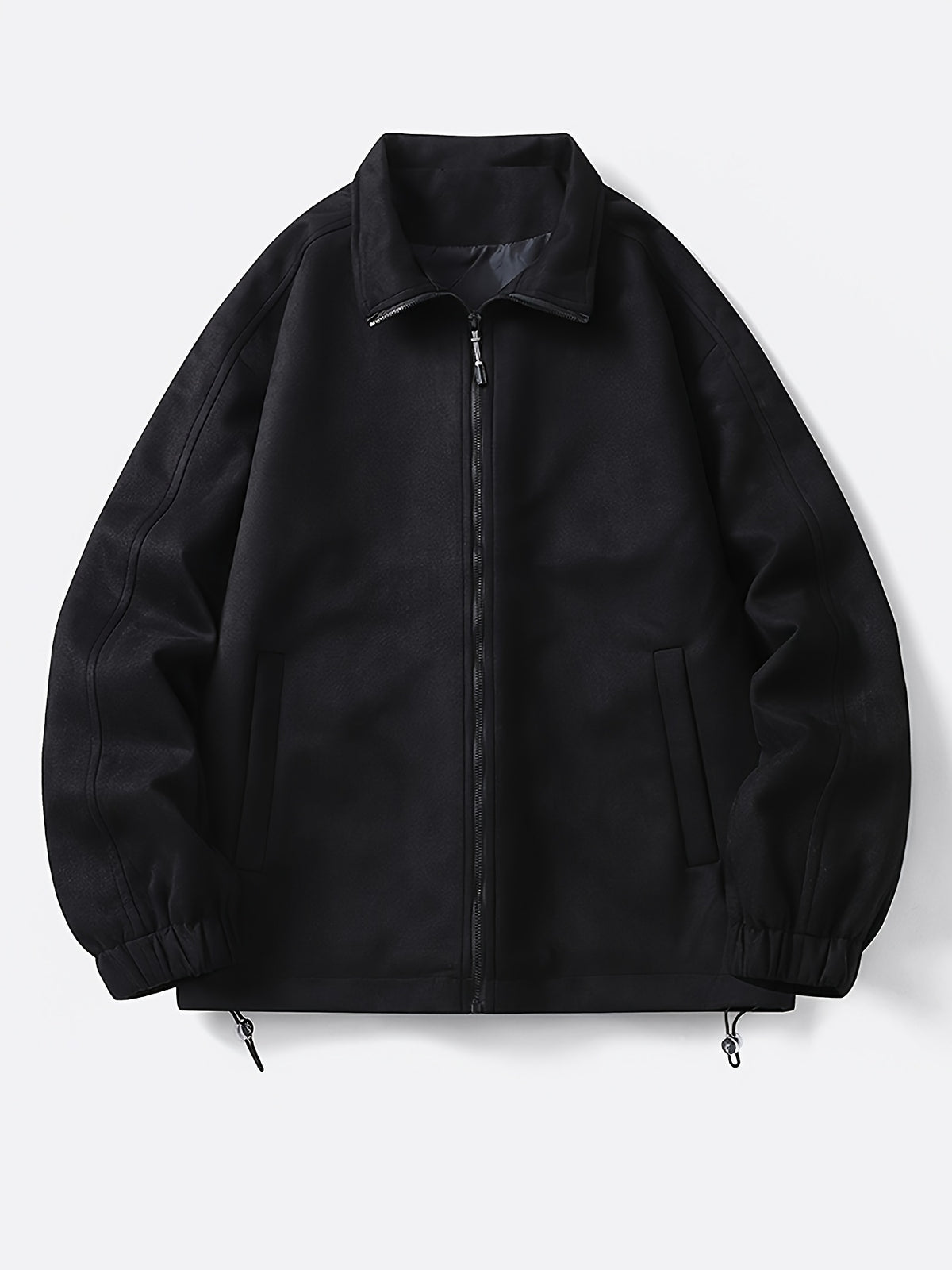 Men's Solid Color Stand Collar Zipper Jacket, New Spring/Autumn Simple Casual Workwear Outerwear, Loose-Fitting Versatile Fashion Top with Inner Pockets, Elastic Cuffs and Hem, Men's Daily Commuter Jacket - Black