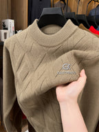 ZBZP Autumn Winter Knit 3D Solid Mid-High Neck Sweater, Basic Knit Pullover Top for Men, Fashion Long Sleeve Sweater SYD - Camel