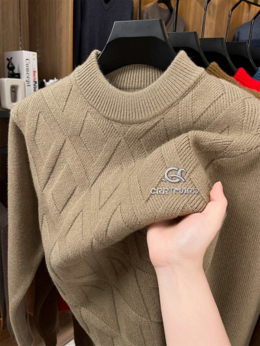 ZBZP Autumn Winter Knit 3D Solid Mid-High Neck Sweater, Basic Knit Pullover Top for Men, Fashion Long Sleeve Sweater SYD - Camel