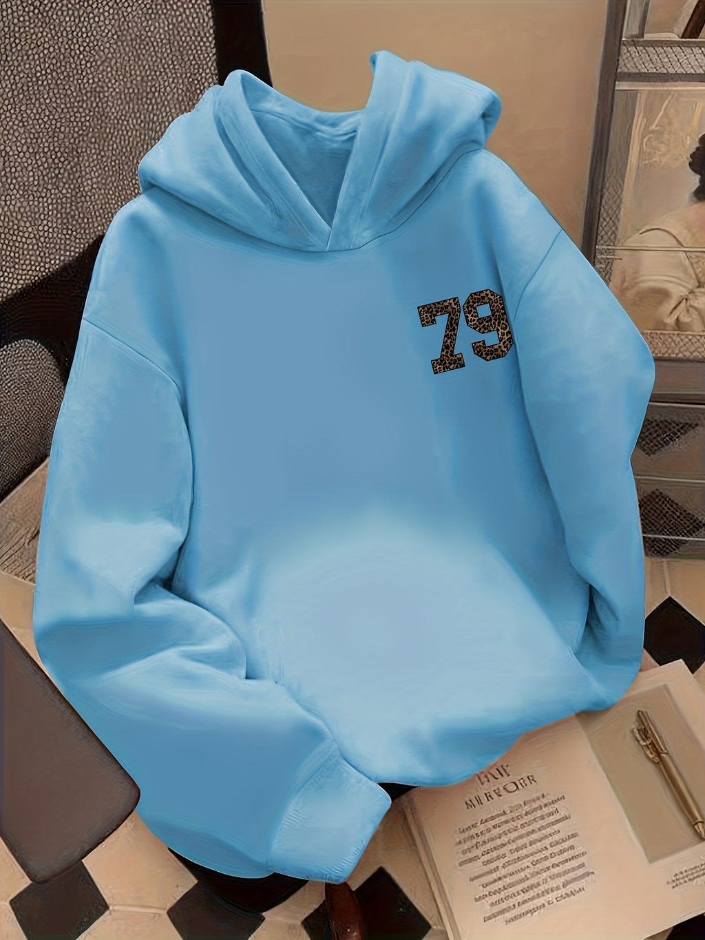 Fashion Printed Hoodie - Unisex Autumn/Winter Casual Streetwear Pullover, Soft -Lined Sweatshirt, Classic Design - Light Blue