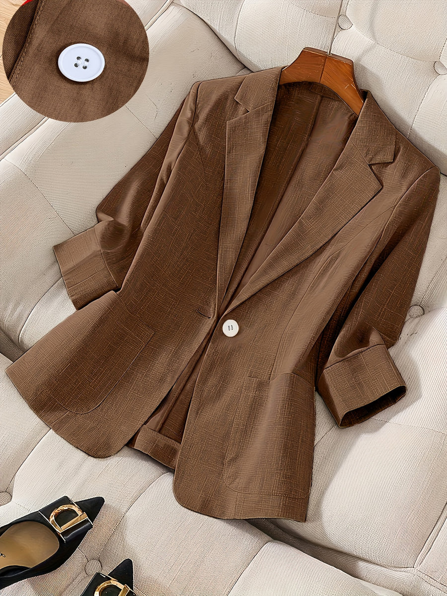 2026 New Premium Solid Color Single-Button Suit Jacket, Elegant 3/4 Sleeve, Comfortable And Breathable Casual Outerwear, Elegant Style Suitable for Daily Spring Summer Autumn, All-Match Temperament Suit - Coffee Color