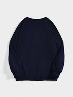 Women's Versatile, Casual-chic Round-neck Sweatshirt; Autumn Top; Fashionable Corduroy Long-sleeve Top for Work and Casual Attire; Loose Fit for Comfort, Soft Against the Skin, and Warm Without Looking Bulky; Simple Round Neckline with a Versatile - Navy Color