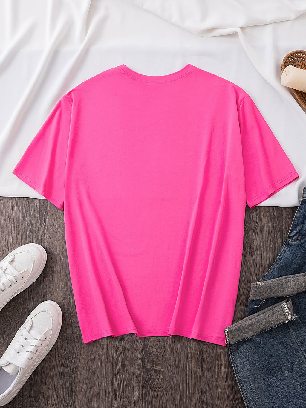Graphic Print T-shirt, Short Sleeve Crew Neck Casual Top for Summer & Spring, Women's Clothing - Rose Red