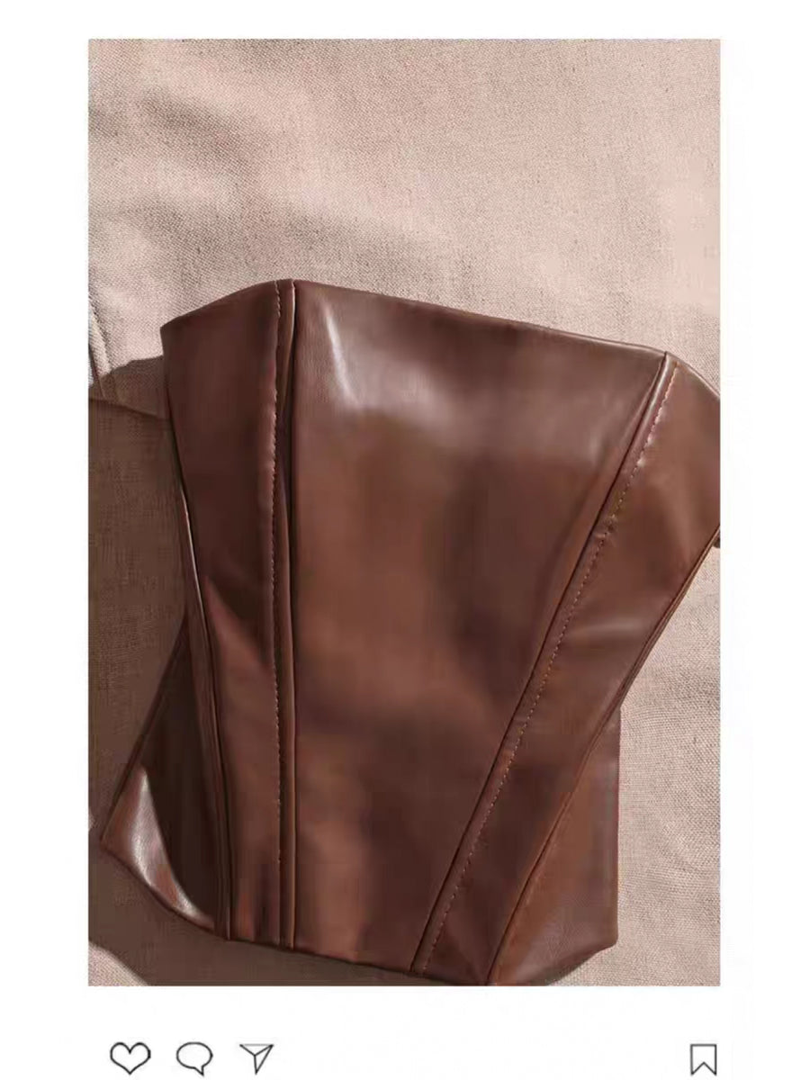 French-Style Slim-Fit Fishbone Design Sexy Off-Shoulder Crop Top, Wearable as Outerwear or Innerwear, Y2K Sexy Style, Music Festival Outfit, Pure Desire Street Fashion, Sexy Outfit, Suitable for Valentine's Day Parties, Dates, and Evening Events - Dark Brown
