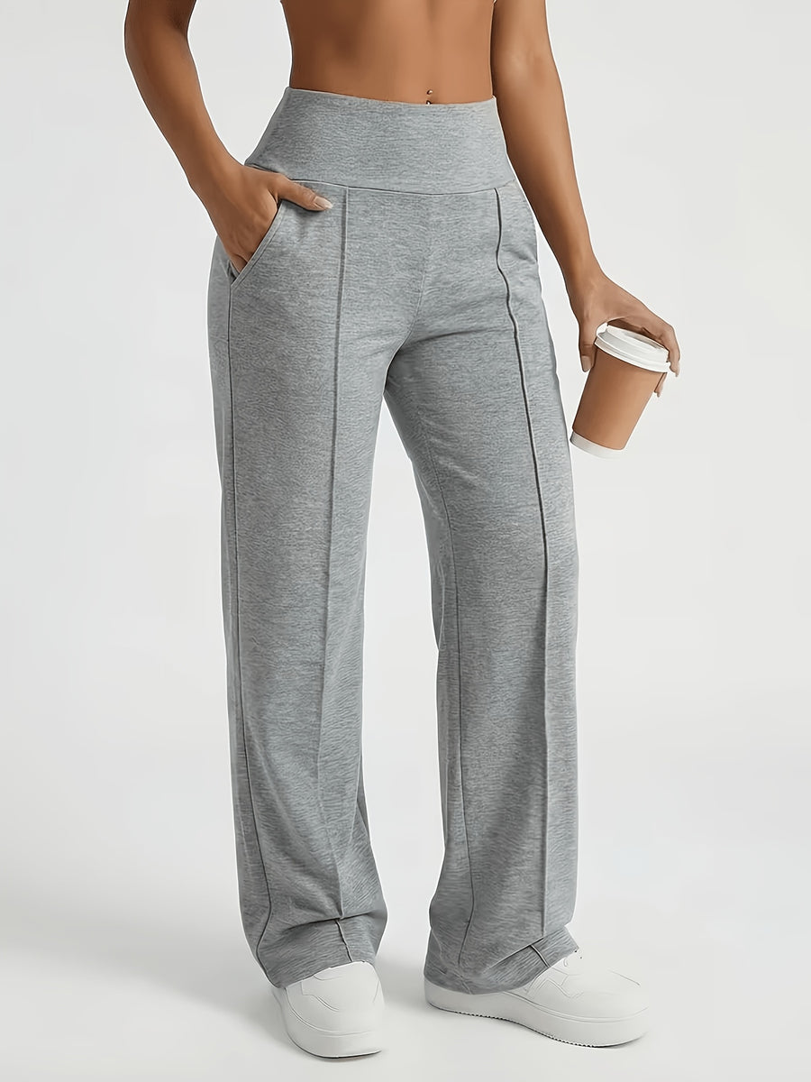 Plus Size, Women's Casual Pants with Pockets, High-waisted Stretch Pants. Suitable for All Seasons, These Women's Long Pants Are Perfect for Both Home and Outdoor Wear - Light Grey