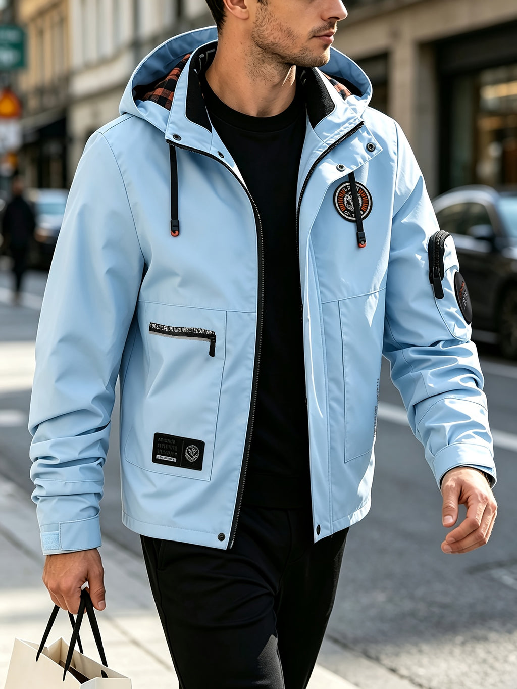Men's Spring-Autumn New Style Fashion Zipper Jacket - Fashionable and Versatile Outdoor Daily Casual Commuting Jacket - Multi-pocket Hooded Jacket - Can Also Be Given as a Gift to Others - Light Blue