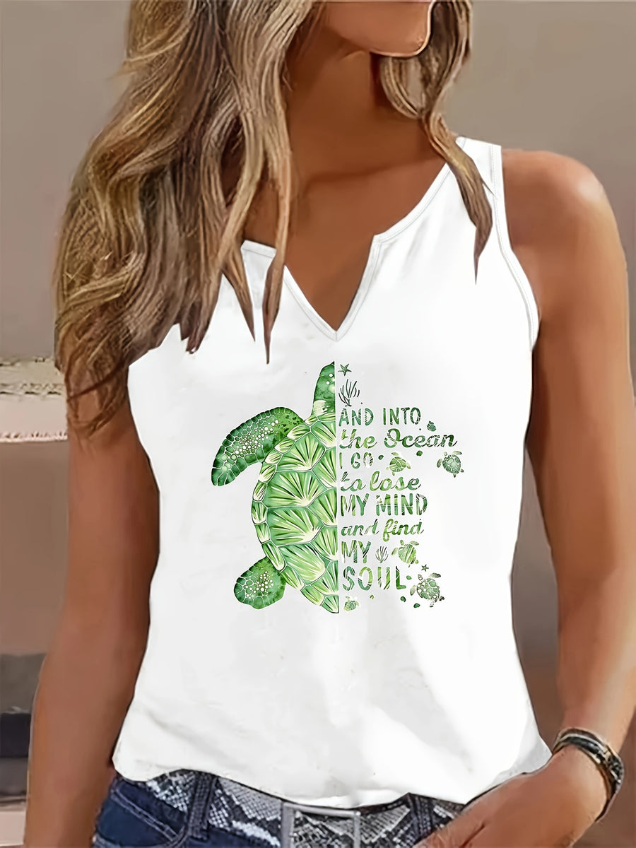 Sleeveless V-Neck Casual Tank Top with Letter Print, Perfect for Summer And Spring, Women'S Apparel - White 2