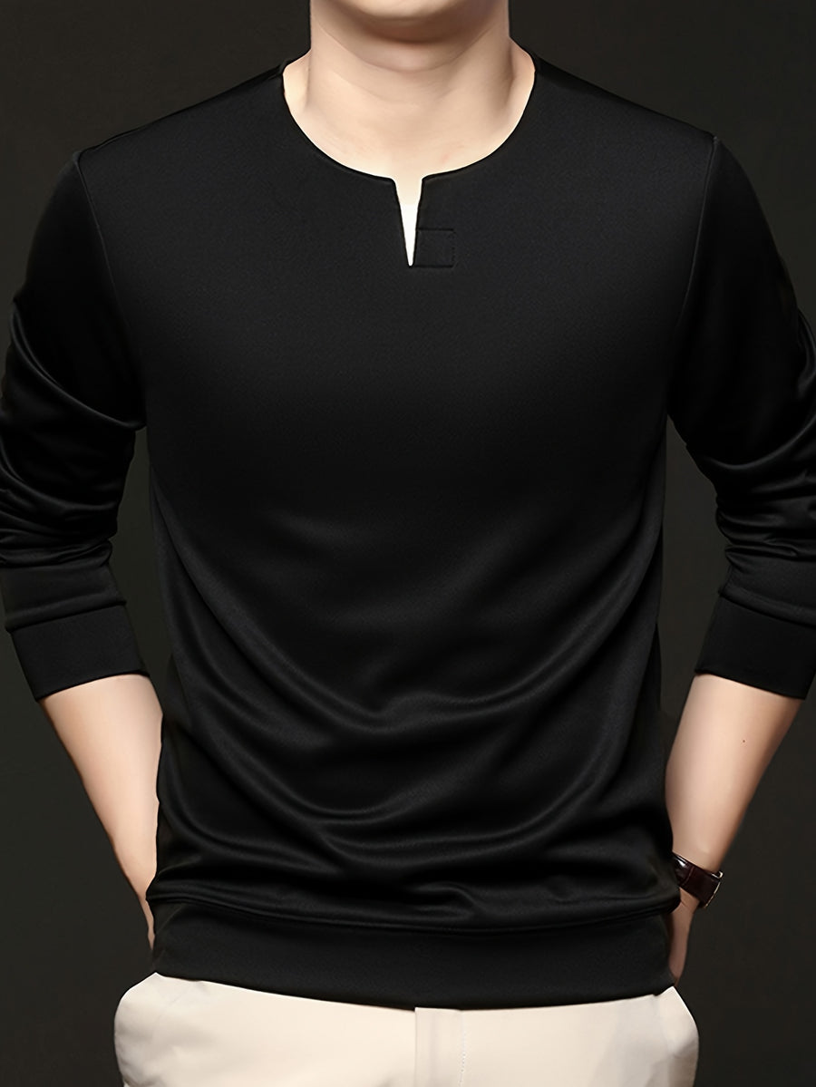 Spring/Autumn New Fashion Slim Fit Men'S Small V-Neck Long Sleeve Sweatshirt Comfortable Skin-Friendly Main Push Style - SINBOS - Black