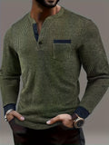 Men'S Long Sleeve Casual Henley Shirt, Machine Washable for Outdoor And Office Daily Commute, Multi-Functional Clothing, Texture Fabric, Lightweight Material, Fashion Men - olive drab