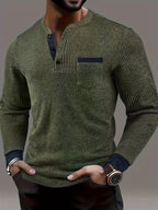 Men'S Long Sleeve Casual Henley Shirt, Machine Washable for Outdoor And Office Daily Commute, Multi-Functional Clothing, Texture Fabric, Lightweight Material, Fashion Men - olive drab