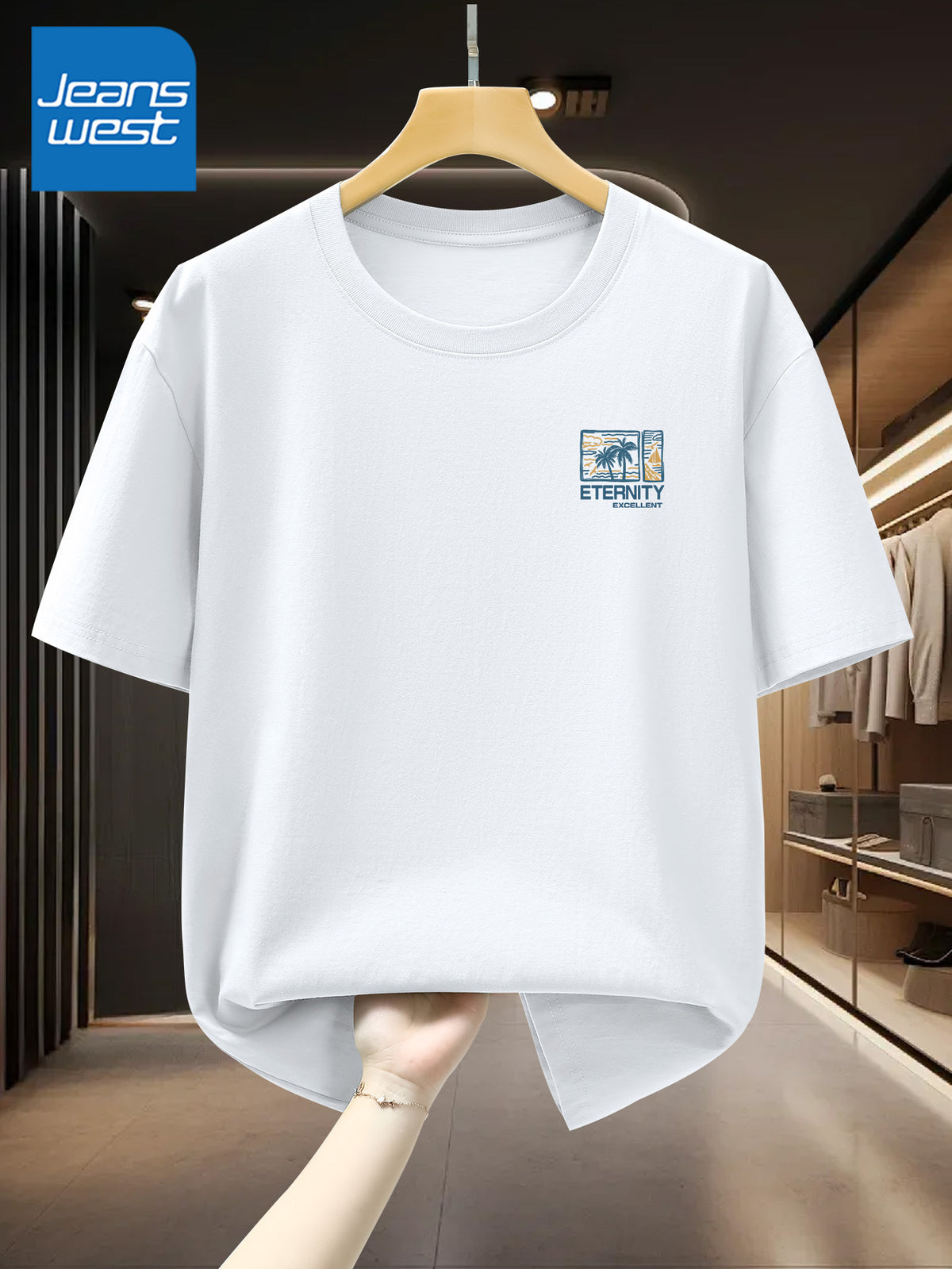100% Men'S Summer Casual T-Shirt, Loose Fit - White