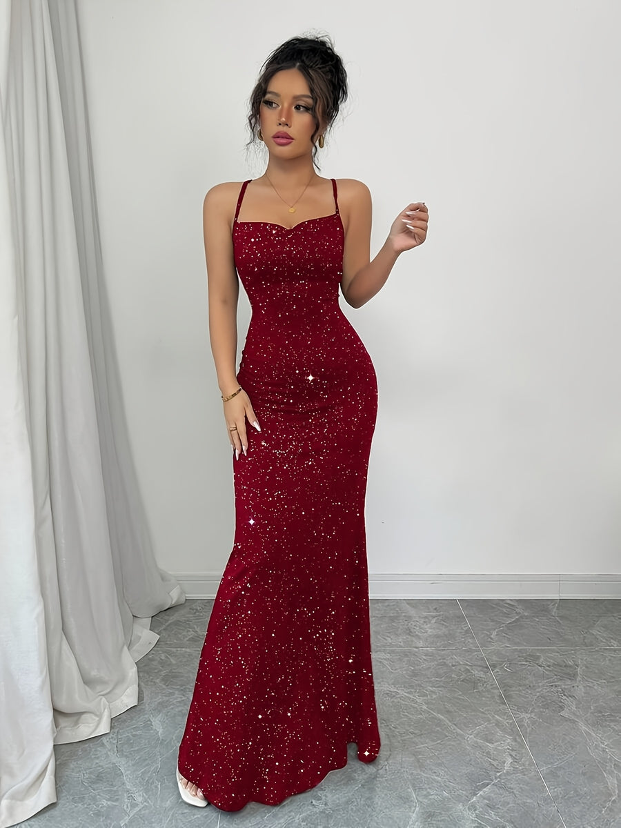 Women's Sparkling Strapless Backless Mermaid Gown for Formal Occasions - Burgundy